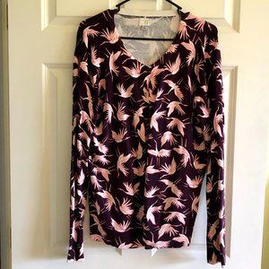 Pink and maroon flamingo bird cardigan women's L